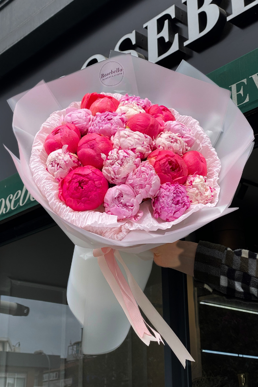 21 Pembe Mercan Şakayık Buketi