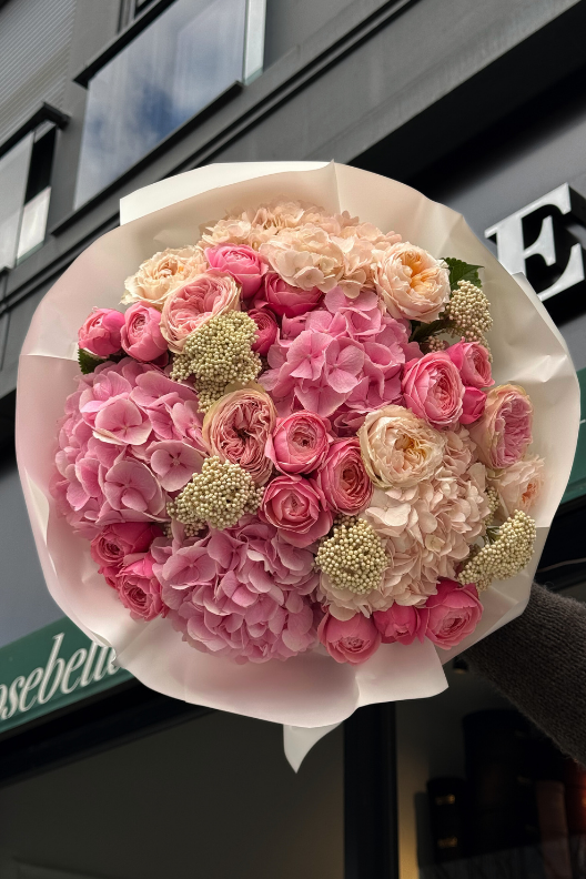 Pembe Ortanca Hollanda Gülleri Buketi