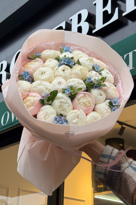 25 Beyaz Pembe Şakayık Buketi