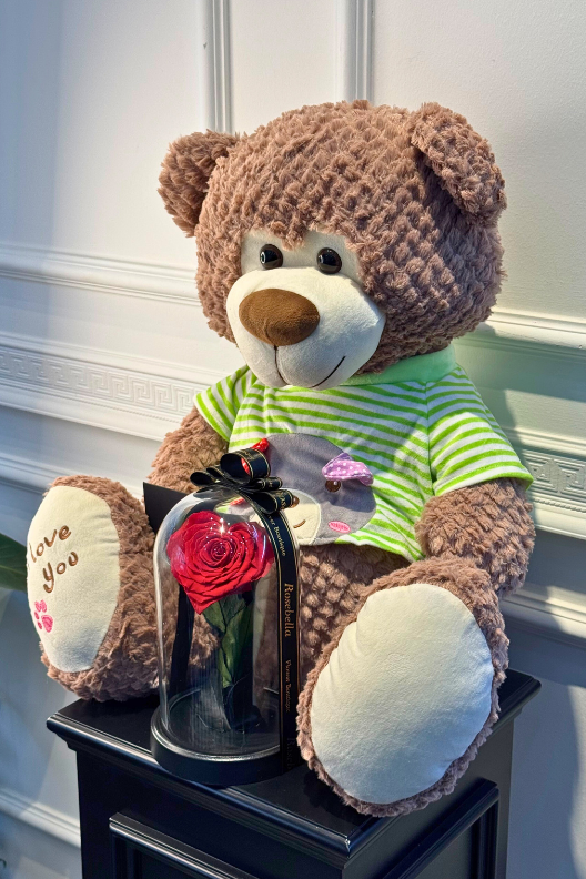 75 cm Kahverengi Peluş Ayıcık Kalpli Solmayan Gül