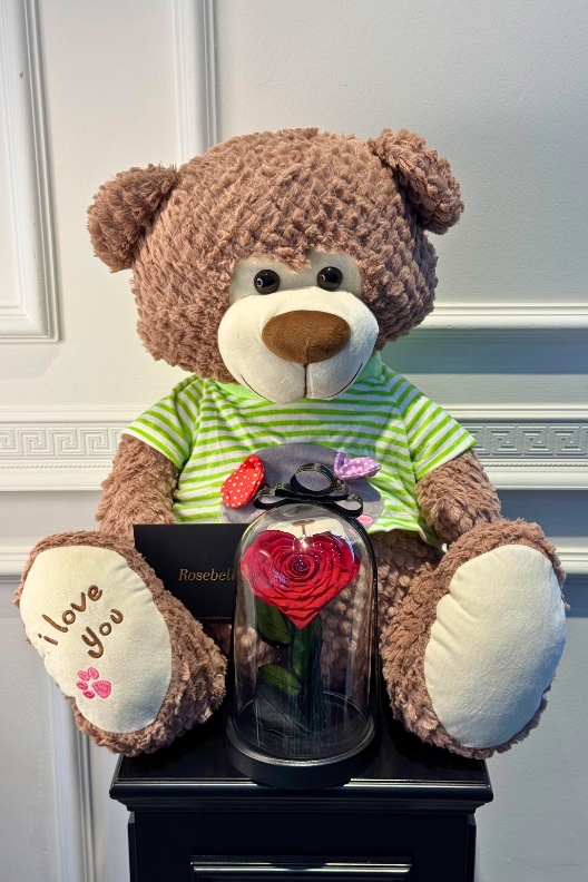 75 cm Kahverengi Peluş Ayıcık Kalpli Solmayan Gül