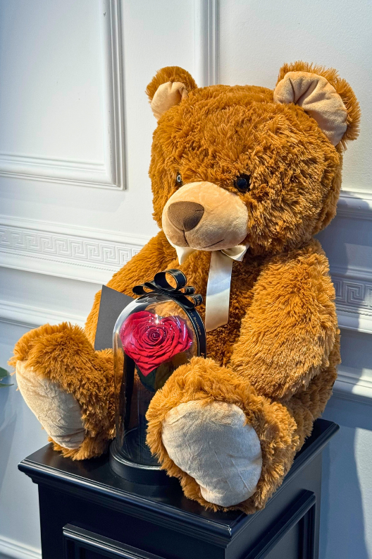 80 cm Kahverengi Peluş Ayıcık Kalpli Solmayan Gül