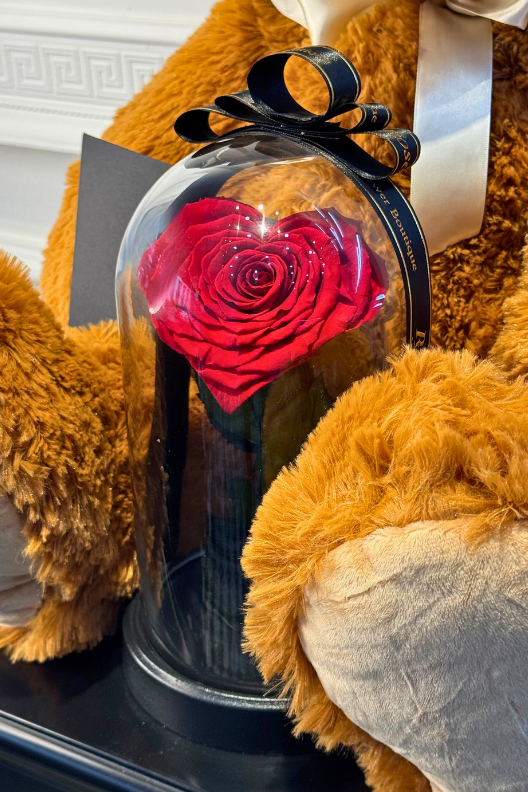 80 cm Kahverengi Peluş Ayıcık Kalpli Solmayan Gül