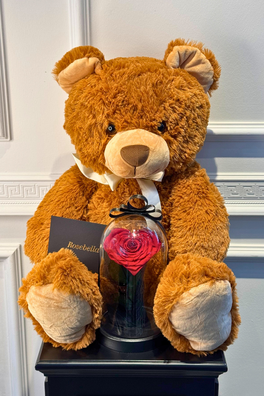 80 cm Kahverengi Peluş Ayıcık Kalpli Solmayan Gül