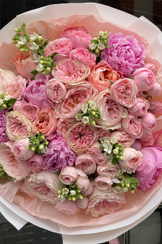 Pembe Şakayık Premium Çardak Güller Buketi