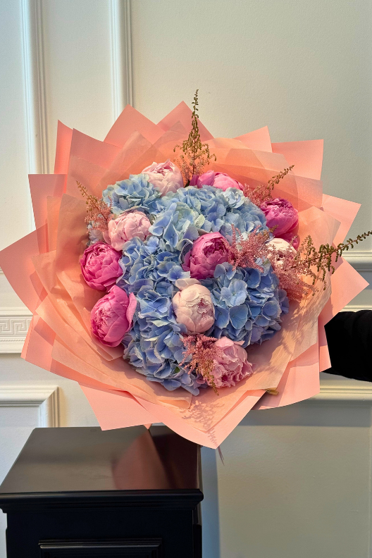 Mavi Ortanca Pembe Şakayık Buketi