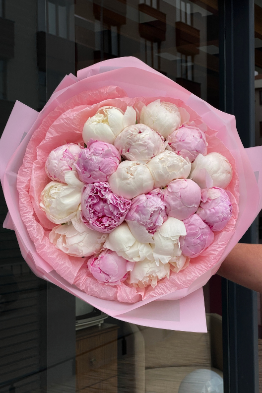 20 Premium Pembe Beyaz Şakayık Buketi