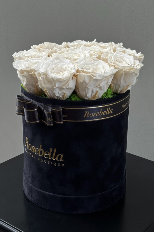 Siyah Kadife Kutuda Kırık Beyaz Solmayan Güller